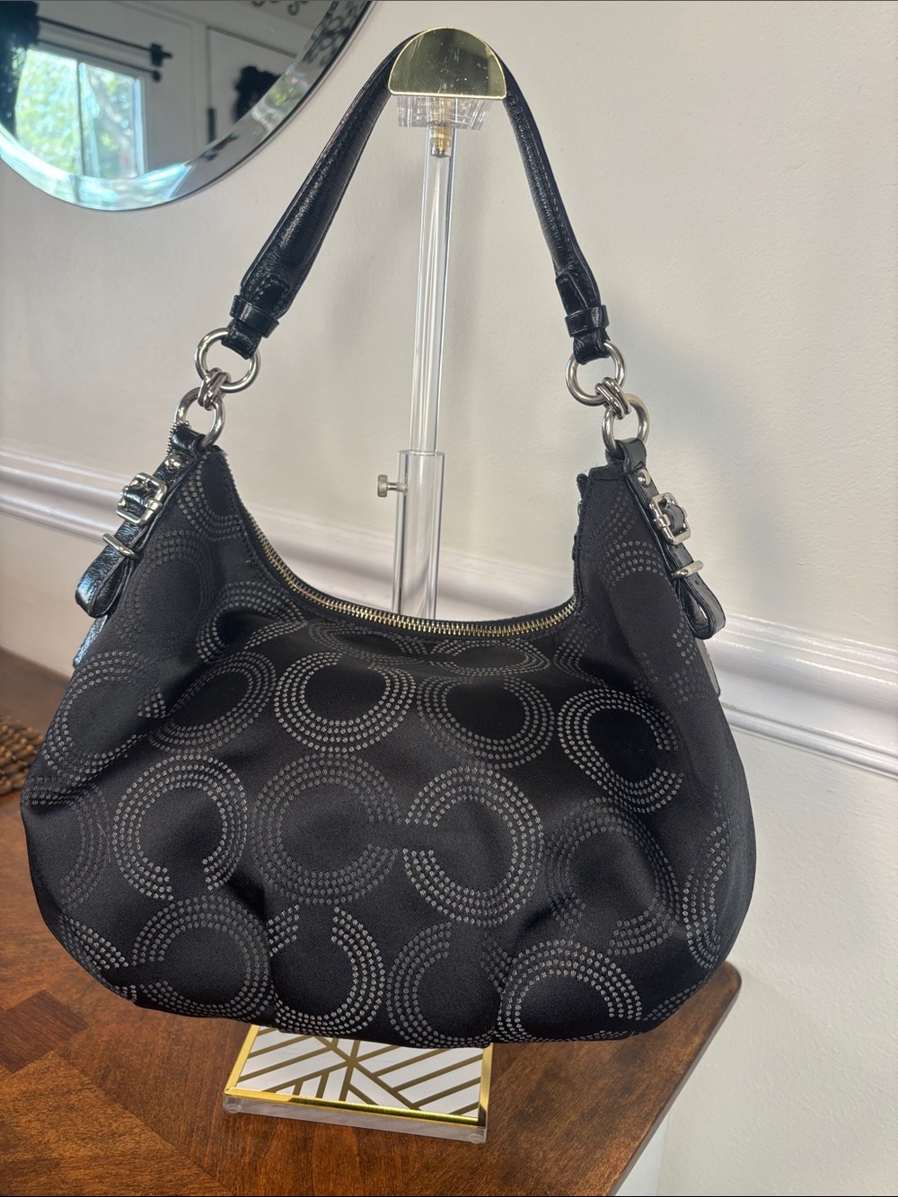 Coach Madison Dotted Op Art Black Signature Hobo Bag w/crossbody strap - Picture 9 of 16